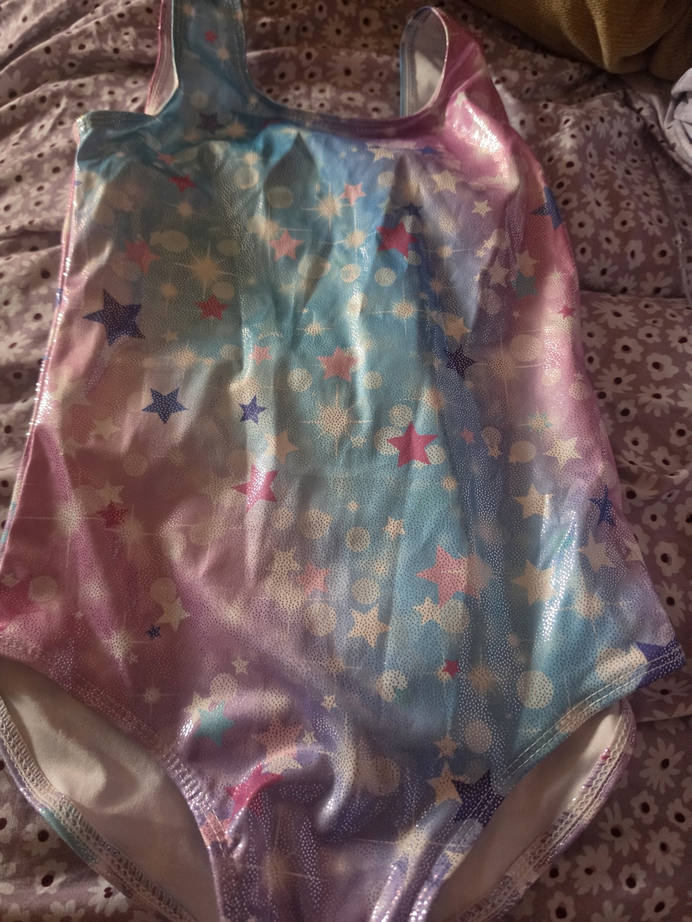 Girls' Star Print Shimmery Pink & Blue Swimsuit